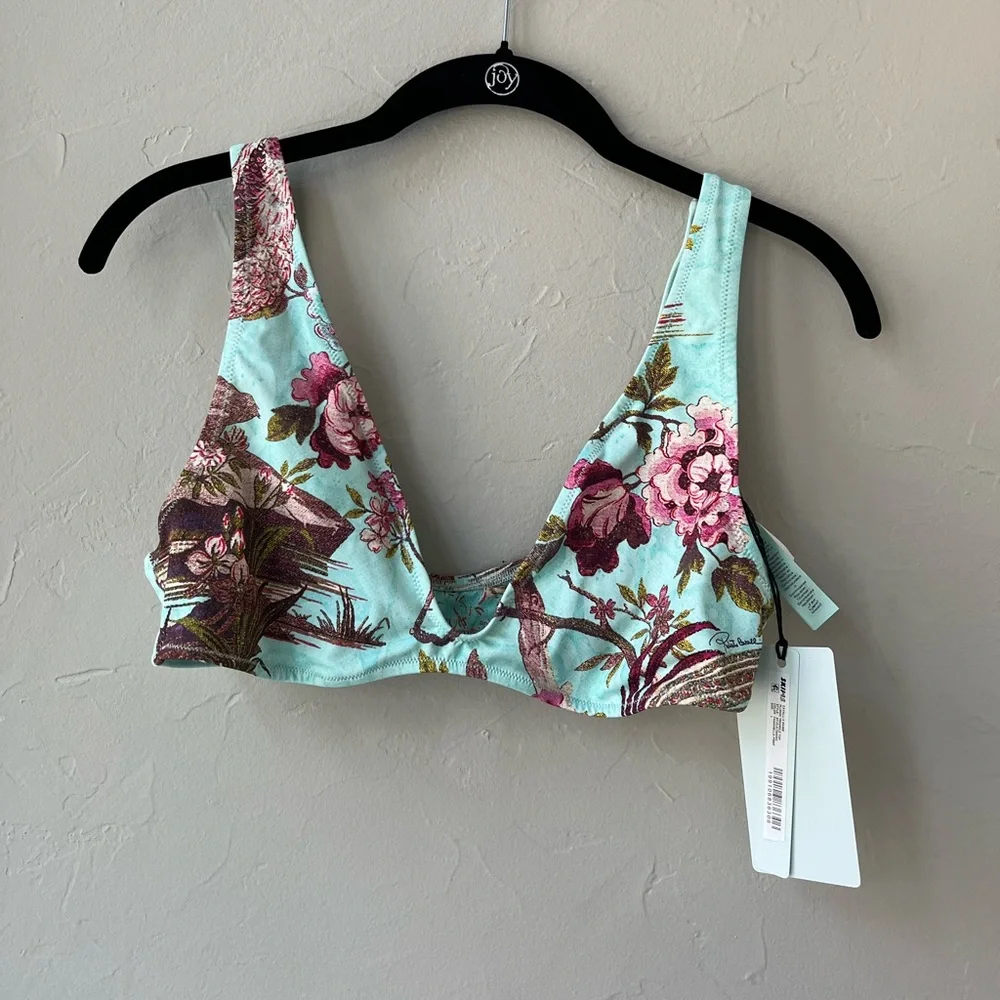 SKIMS X ROBERTO CAVALLI SWIM PLUNGE BIKINI TOP FAGIANELLA PRINT L